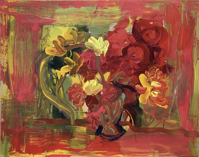 Lot 222 - Annelise Firth (b.1961) oil on canvas - Abstract of flowers, signed verso, unframed