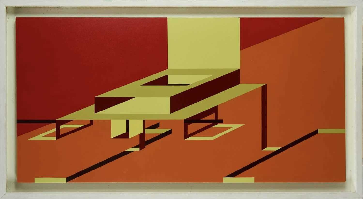 Lot 1322 - Ron Sims (1944-2014) acrylic on canvas - Extended Yellow Winter Deer, 61cm x 122cm, framed
