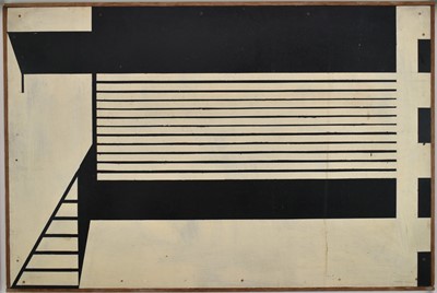 Lot 1323 - Ron Sims (1944-2014) acrylic on panel - Anchorage Cabin, 61cm x 91cm, framed