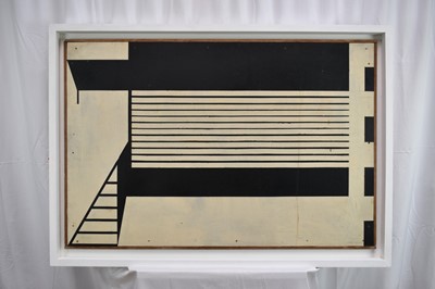 Lot 1323 - Ron Sims (1944-2014) acrylic on panel - Anchorage Cabin, 61cm x 91cm, framed