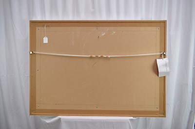 Lot 1323 - Ron Sims (1944-2014) acrylic on panel - Anchorage Cabin, 61cm x 91cm, framed