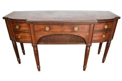 Lot 1511 - George III mahogany and ebony line inlaid breakfront sideboard