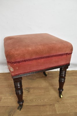 Lot 1515 - Early 19th century square foot stool, on turned legs and castors