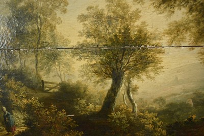 Lot 1224 - James Stark (1794-1859) oil on panel - figure on a track beside a river, 31cm x 26cm, in gilt frame