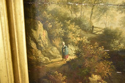Lot 1224 - James Stark (1794-1859) oil on panel - figure on a track beside a river, 31cm x 26cm, in gilt frame