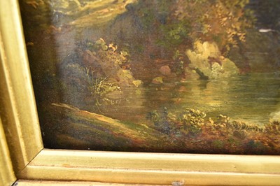 Lot 1224 - James Stark (1794-1859) oil on panel - figure on a track beside a river, 31cm x 26cm, in gilt frame