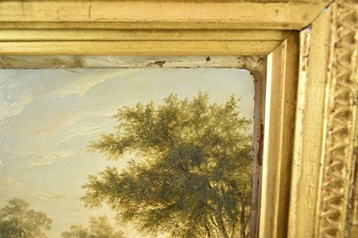 Lot 1224 - James Stark (1794-1859) oil on panel - figure on a track beside a river, 31cm x 26cm, in gilt frame