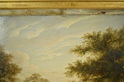 Lot 1224 - James Stark (1794-1859) oil on panel - figure on a track beside a river, 31cm x 26cm, in gilt frame