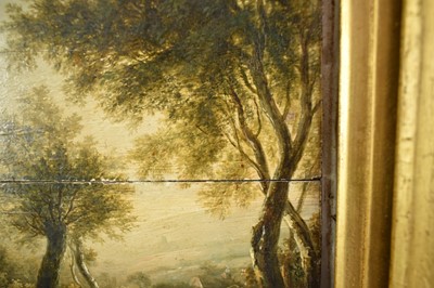 Lot 1224 - James Stark (1794-1859) oil on panel - figure on a track beside a river, 31cm x 26cm, in gilt frame