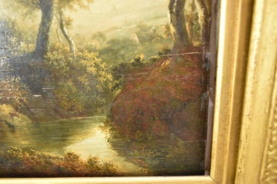 Lot 1224 - James Stark (1794-1859) oil on panel - figure on a track beside a river, 31cm x 26cm, in gilt frame