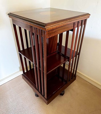 Lot 1487 - Edwardian inlaid mahogany revolving bookcase, 53cm square x 98cm high