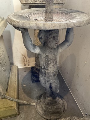 Lot 1558 - Antique lead garden fountain, the circular bowl with putti support on circular base.