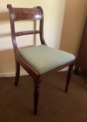 Lot 1524 - Set of six Regency mahogany bar back dining chairs, each with slip in seat on ring turned legs