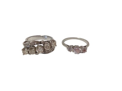 Lot 593 - Diamond five stone ring in 18ct white gold setting and a diamond three stone ring in white gold setting (2)