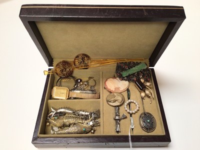 Lot 88 - Vintage costume jewellery including an Omega De Ville wristwatch, silver articulated fish pendants and earrings etc