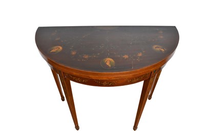 Lot 1543 - George III style polychrome painted demi-lune card table