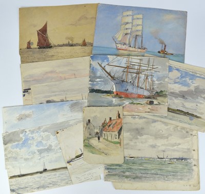Lot 1288 - Fid Harnack (1897-1983) collection of thirteen sketchbook works in watercolour and pencil, mostly coastal views, some signed, dated late ‘50’s and early 60’s