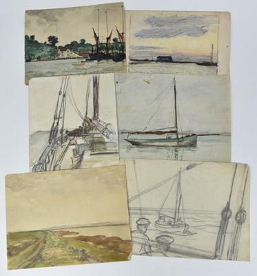 Lot 1290 - Fid Harnack (1897-1983) collection of twelve sketchbook works in watercolour and pencil, mostly coastal views, some signed, dated late ‘50’s and early 60’s.