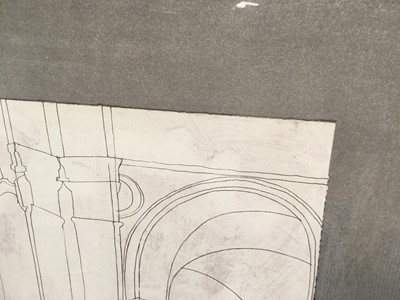 Lot 18 - Ben Nicholson, 1960s-1970s print entitled verso "Urbino, Footsteps in the Dust", 62cm x 48cm, in glazed gilt frame