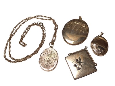 Lot 72 - Four 9ct gold locket pendants and a 9ct gold chain