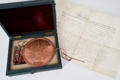 Lot 108 - H.M.King George V, fine Letters patent and Great Seal of England in fitted box