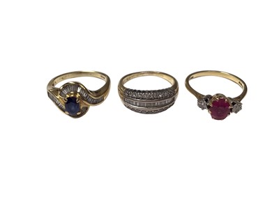 Lot 92 - Three 18ct gold diamond and gem set rings