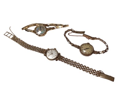 Lot 49 - Three vintage 9ct gold ladies wristwatches all on 9ct gold bracelets