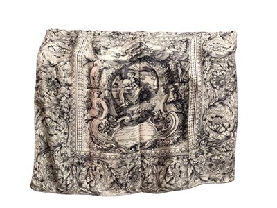 Lot 2053 - Hermes Orange box containing silk scarves, makes include Balenciaga, Mantero Toucan design and Mantero Liberty, Ines de la Fressange, Oscar de la Renta Salute to Freedom, Lariosete