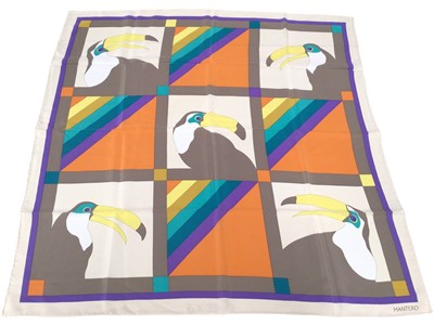 Lot 2053 - Hermes Orange box containing silk scarves, makes include Balenciaga, Mantero Toucan design and Mantero Liberty, Ines de la Fressange, Oscar de la Renta Salute to Freedom, Lariosete