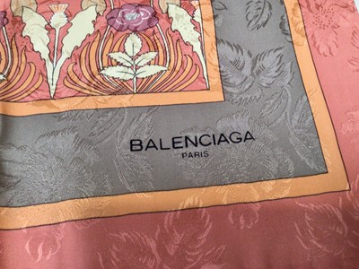 Lot 2053 - Hermes Orange box containing silk scarves, makes include Balenciaga, Mantero Toucan design and Mantero Liberty, Ines de la Fressange, Oscar de la Renta Salute to Freedom, Lariosete