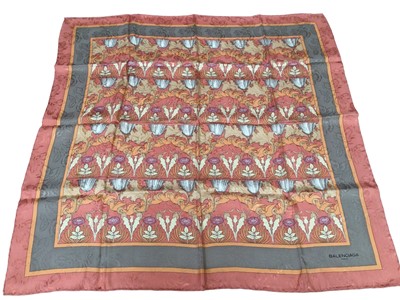 Lot 2053 - Hermes Orange box containing silk scarves, makes include Balenciaga, Mantero Toucan design and Mantero Liberty, Ines de la Fressange, Oscar de la Renta Salute to Freedom, Lariosete