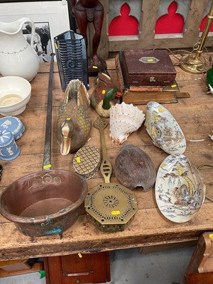 Lot 26 - Old brass chestnut roaster and sundries