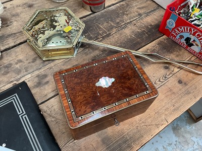 Lot 36 - Walnut box and a brass chestnut roaster