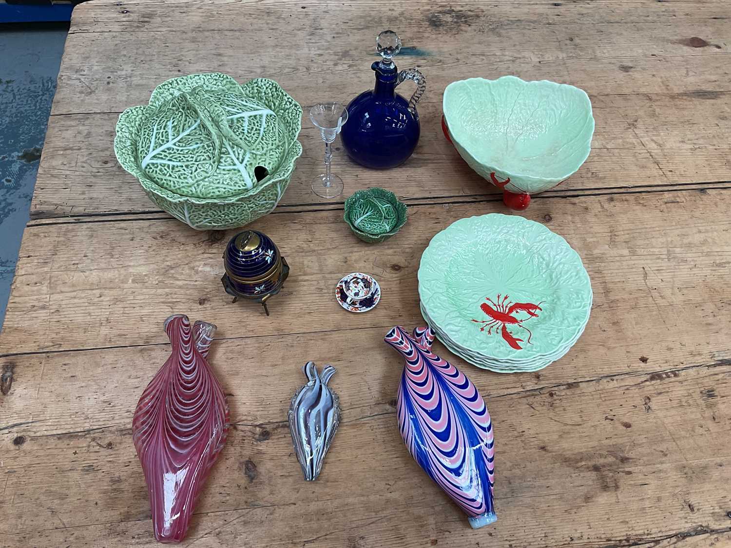 Lot 13 - Carlton Ware lobster china, three Murano double flasks, etc