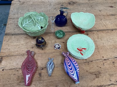 Lot 13 - Carlton Ware lobster china, three Murano double flasks, etc