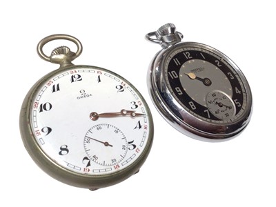 Lot 135 - Omega pocket watch in a plated case with 15 jewels movement no. 9689158 and one other Ingersoll Triumph pocket watch (2)