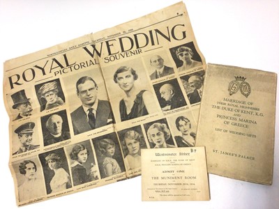 Lot 170 - The Marriage of T.R.H. The Duke and Duchess of Kent, wedding presents list, guest ticket and news cutting