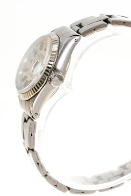 Lot 604 - Tudor Princess Oysterdate stainless steel wristwatch with a circular silvered dial, applied baton markers and date aperture, in stainless steel case, 25mm diameter, on Rolex steelinox bracelet