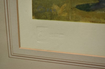 Lot 1036 - *Sir Alfred Munnings (1878-1959) signed coloured print - The Saddling Paddock Cheltenham March Meeting, published by Frost & Reed 1952 with blindstamp, in glazed frame