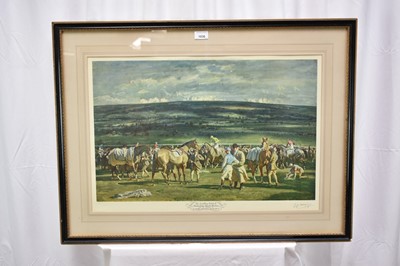 Lot 1036 - *Sir Alfred Munnings (1878-1959) signed coloured print - The Saddling Paddock Cheltenham March Meeting, published by Frost & Reed 1952 with blindstamp, in glazed frame