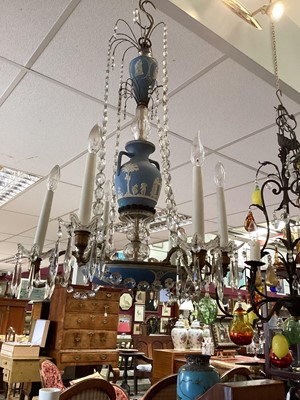 Lot 1164 - Antique Wedgwood jasperware and cut crystal chandelier