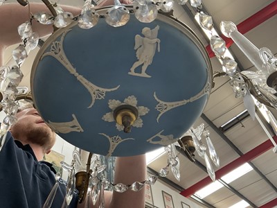Lot 1164 - Antique Wedgwood jasperware and cut crystal chandelier