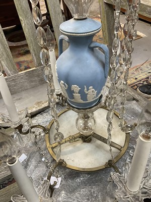 Lot 1164 - Antique Wedgwood jasperware and cut crystal chandelier