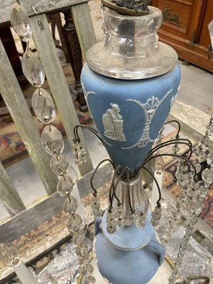 Lot 1164 - Antique Wedgwood jasperware and cut crystal chandelier