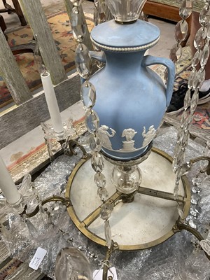 Lot 1164 - Antique Wedgwood jasperware and cut crystal chandelier
