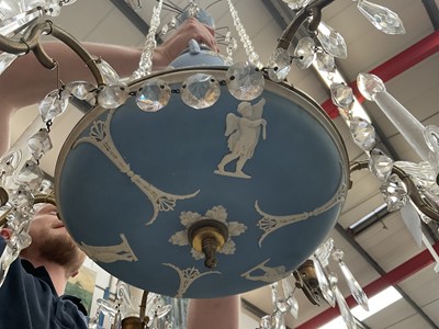 Lot 1164 - Antique Wedgwood jasperware and cut crystal chandelier