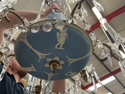 Lot 1164 - Antique Wedgwood jasperware and cut crystal chandelier