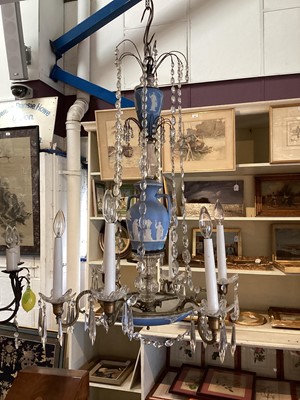Lot 1164 - Antique Wedgwood jasperware and cut crystal chandelier
