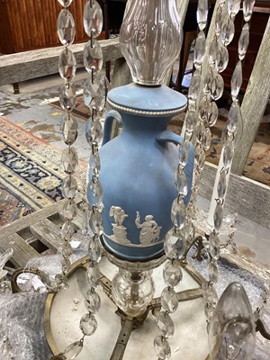 Lot 1164 - Antique Wedgwood jasperware and cut crystal chandelier