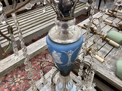 Lot 1164 - Antique Wedgwood jasperware and cut crystal chandelier